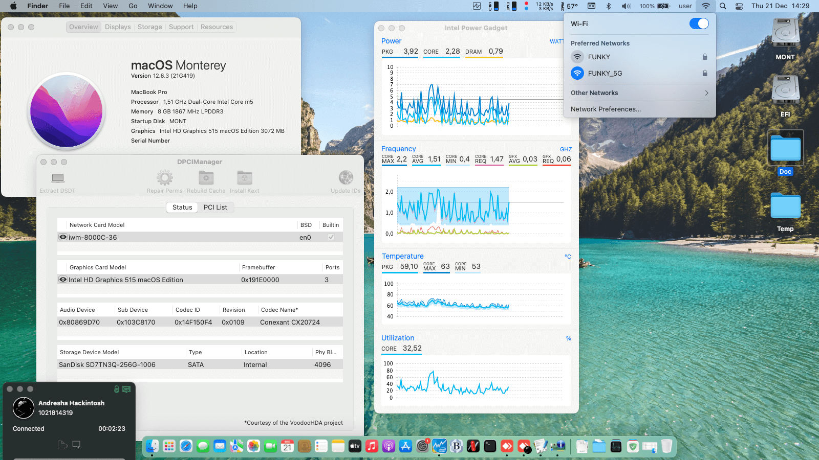Success Hackintosh macOS Monterey 12.6.3 Build 21G419 in HP EliteBook Folio G1 - P2C89AV